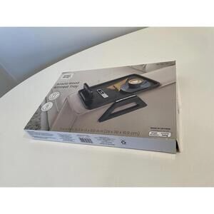 Acacia Wood Armrest Tray with Phone Holder and Non-Slip Backing